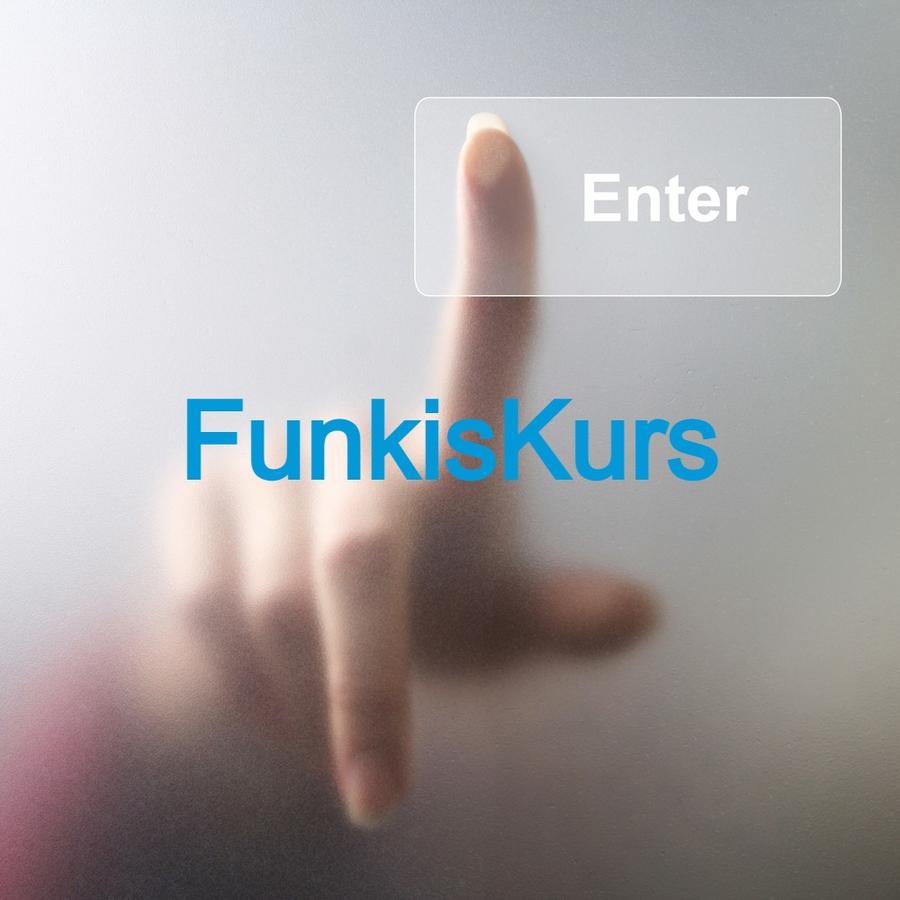 Finger som trykker Enter og tekst Funkiskurs.