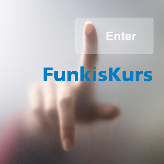 Finger som trykker på Enter og tekst FunkisKurs